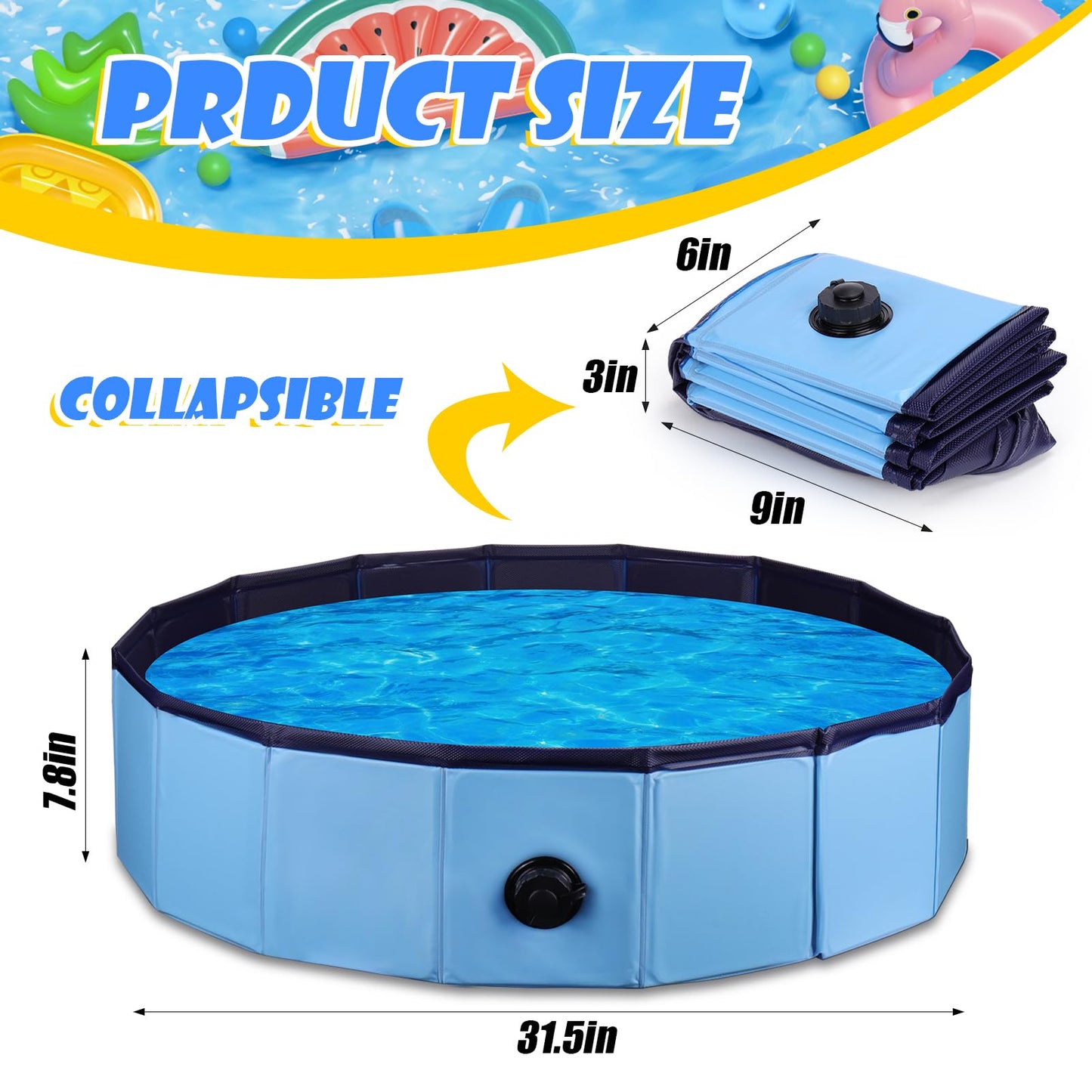 Mity rain Duck Pool, Collapsible Bath Tub for Duck Cooling, High Density Board Pool for Ducks Dogs Cats Kids Swimming 31.5in * 7.8in