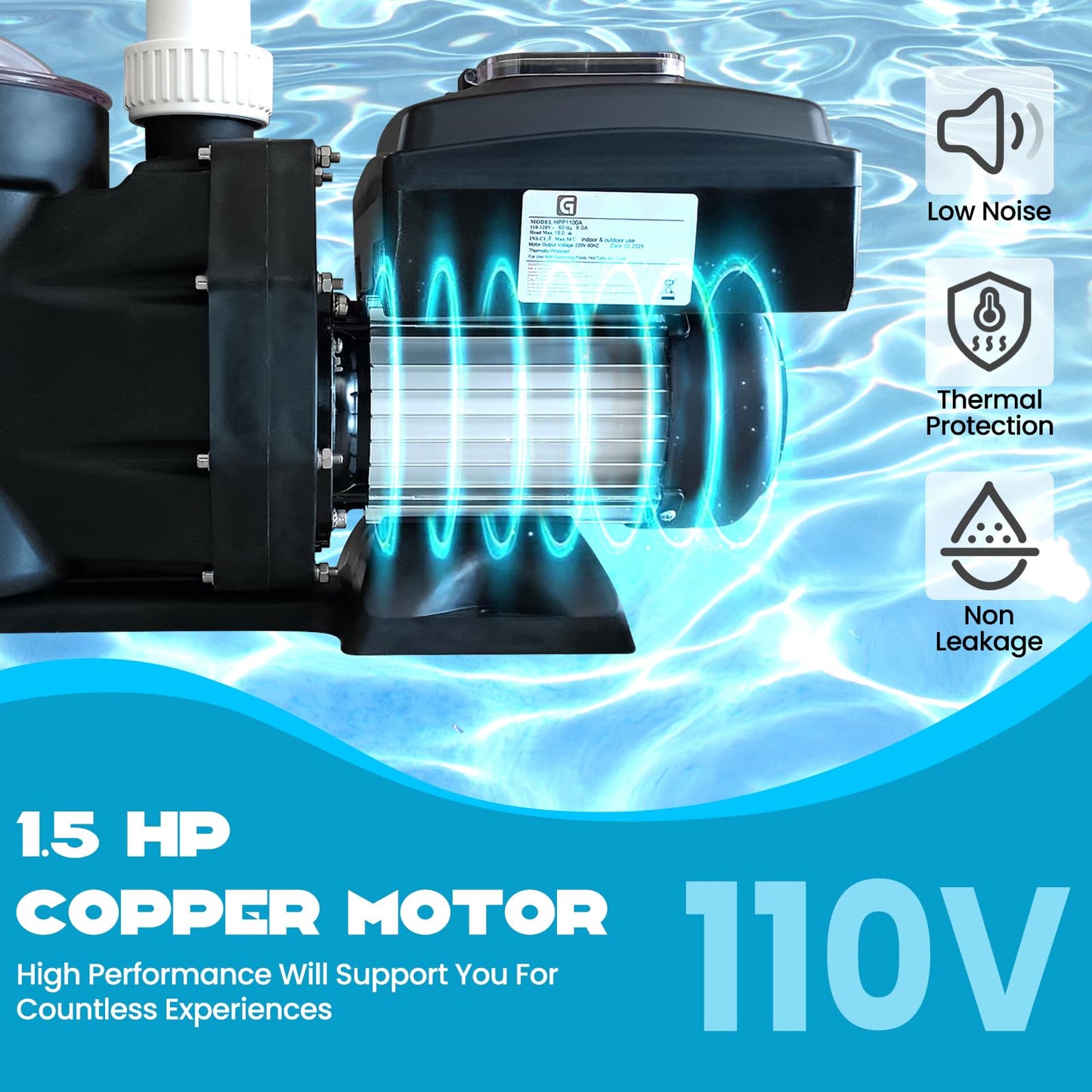 1.5HP Above/In Ground Pool Pump – Variable Speed 3000-9000 GPH, 110V Self-Priming Pump with 1100W Powerful Copper Motor, Quiet Operation, and Control Screen