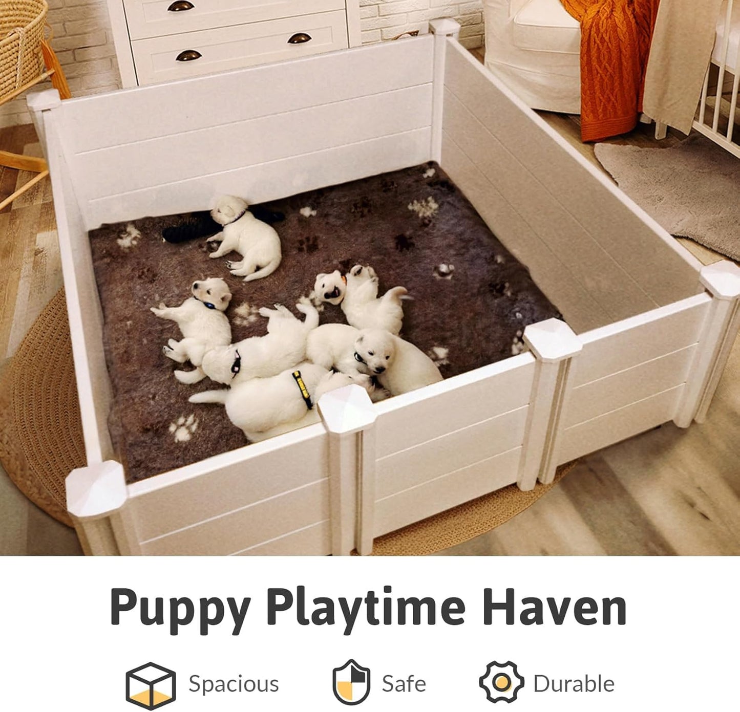 Whelping Box for Large Breed Dogs, Whelping Box for Puppies, PVC Puppy Playpen, Waterproof & Rustproof Whelping Pen, Puppy Whelping Supplies, Raised Garden Bed, Indoors & Outdoors, 48x48x18 in, White