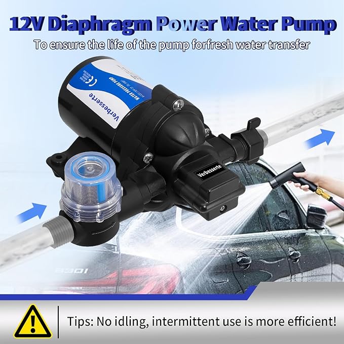 12V DC RV Fresh Water Pump for Home,4GPM 45PSI Self Priming Garden Hose Booster Sprinkler Pump for Bathroom Camp,Washdown Diaphgram with Pressure Switch for Boat Irrigation Yach