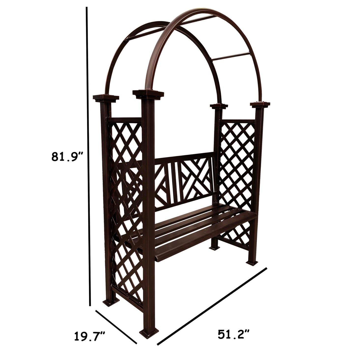 Bronze Aluminum Garden Arbor Arch with 2-Seater Bench