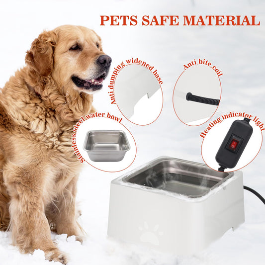Large Heated Dog Bowl for Outdoor,Winter Waterer Bowl Removable Stainless Automatic Dog Water Bowl,1 Gallon Large Capacity Outside Animal Heated Waterer Bowl for Dog,Cat Rabbit,Chicken,Duck (White)