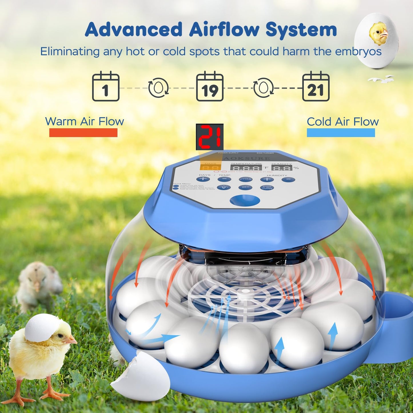 Incubator for Hatching Eggs12-24 Egg Capacity, Automatic Egg Turner, Temperature & Humidity Control, 360° Viewing for Chicken, Duck and Quail Eggs, Birds (Built-in Candler & Quiet Design)