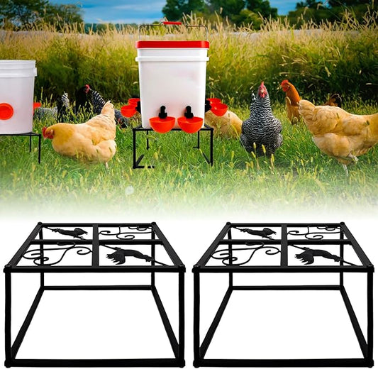 2Pcs Metal Stand for Chicken Feeder Waterer Heavy Duty Chicken Water Feeder Stand Holder with 4 Legs Iron Chicken Waterer Bucket Barrel Stand Rectangular Support Rack for Coop Poultry Indoor Outdoor