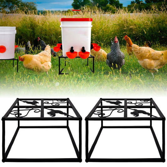 2Pcs Metal Stand for Chicken Feeder Waterer Heavy Duty Chicken Water Feeder Stand Holder with 4 Legs Iron Chicken Waterer Bucket Barrel Stand Rectangular Support Rack for Coop Poultry Indoor Outdoor