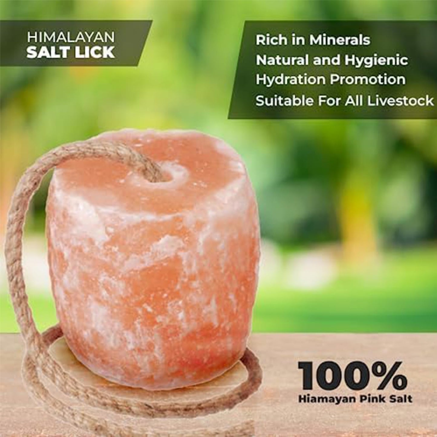 ZK Himalayan Salt Lick for Horses, Livestock– (3-4 lbs) Natural Mineral Salt Block for Goats, Cattle & Deer with Hanging Rope, Weather-Resistant and Great for Dear Hunting (Pack of 1)