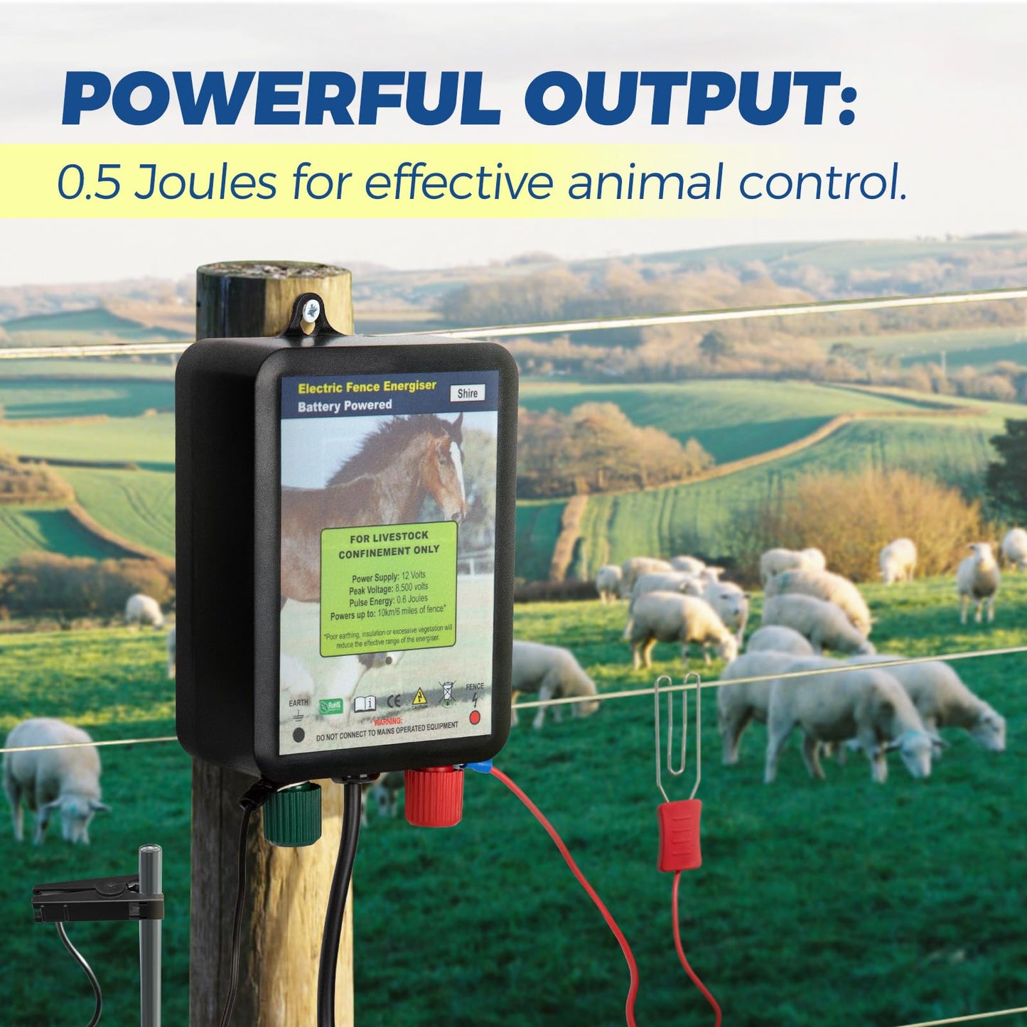 Andmon EF050 0.6 Joule Battery-Powered Electric Fence Energizer, 15miles/50acres Electric Fence for Dogs, High Power Low-Impedance Electric Fence for Secure Your Area with Confidence