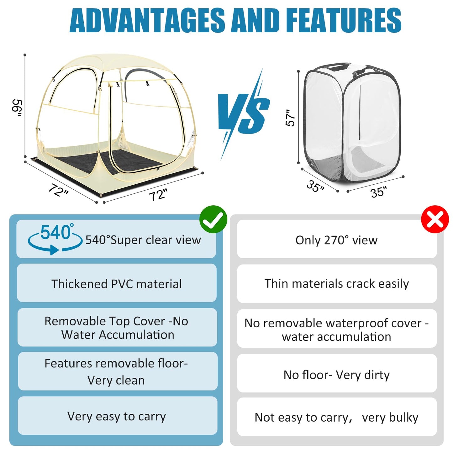 Eapele Sports Tent - Instant Pop-Up Shelter, Fits 6 Person Compact or 4 Person Comfortably, Rain Protection for Sports, Camping, Fishing & Parades