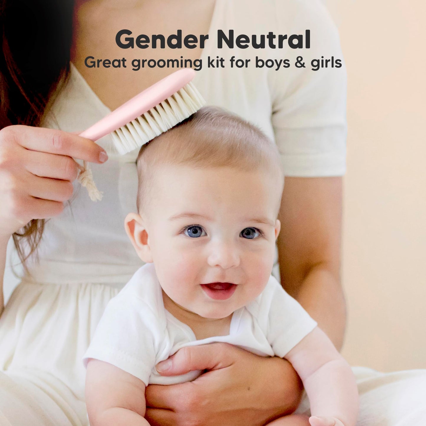 Baby Hair Brush and Comb Set for Newborn - Wooden Baby Hair Brush Set with Soft Goat Bristle, Baby Brush Set for Newborns, Baby Brush and Comb Set Girl, Boy, Toddler Cradle Cap Brush (Oval, Blush)