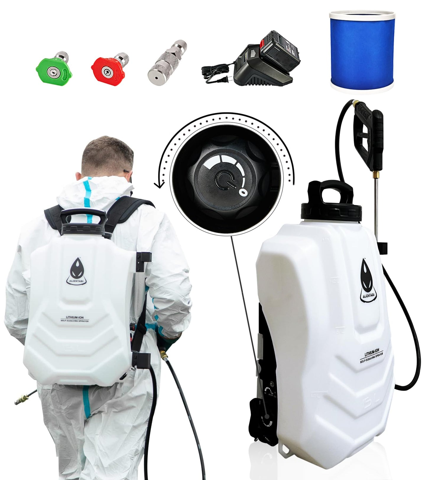 Self-Cleaning Battery Powered Backpack Sprayer 4 Gallon & 18V/4.9Ah Lithium Battery
