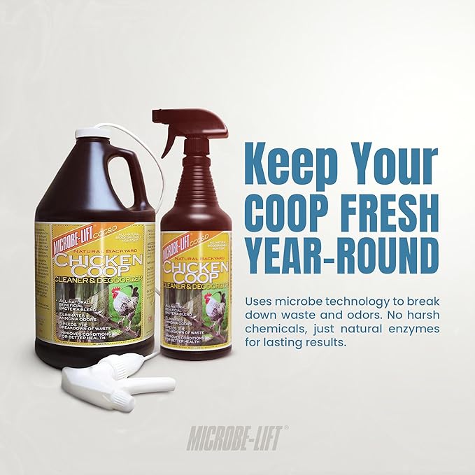 Microbe-Lift Chicken Coop Cleaner & Deodorizer – 32 oz Spray – Natural Formula for Chicken Waste & Bedding – Safe for Poultry & Surfaces – Fresh Maintenance for Backyard Coops