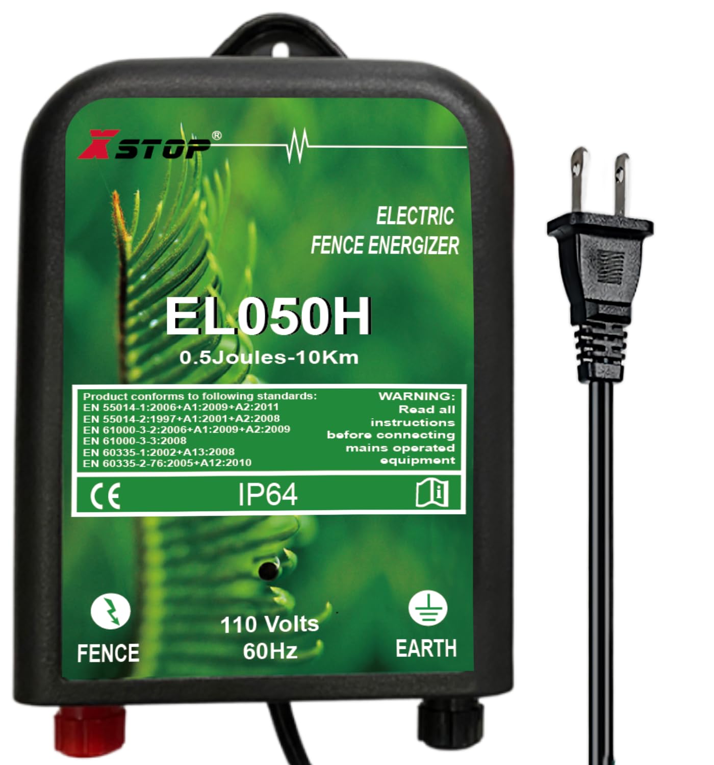 Electric Fence Charger XSTOP EL050H 6.2 Miles Low Impedance Electric Fence Energizer Output 8500V 0.5Joule Best for Dogs,Horses,Livestock, Squirrels,Deer Electric Fence System