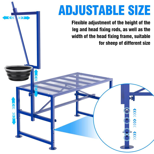 Lezbanz 600 LBs Goat Stand with Feed Bin, Goat Milking Stand for Sheep Trimming and Milking, Hoof Trimming Stand Adjustable Size, with Feeder, Iron Blue