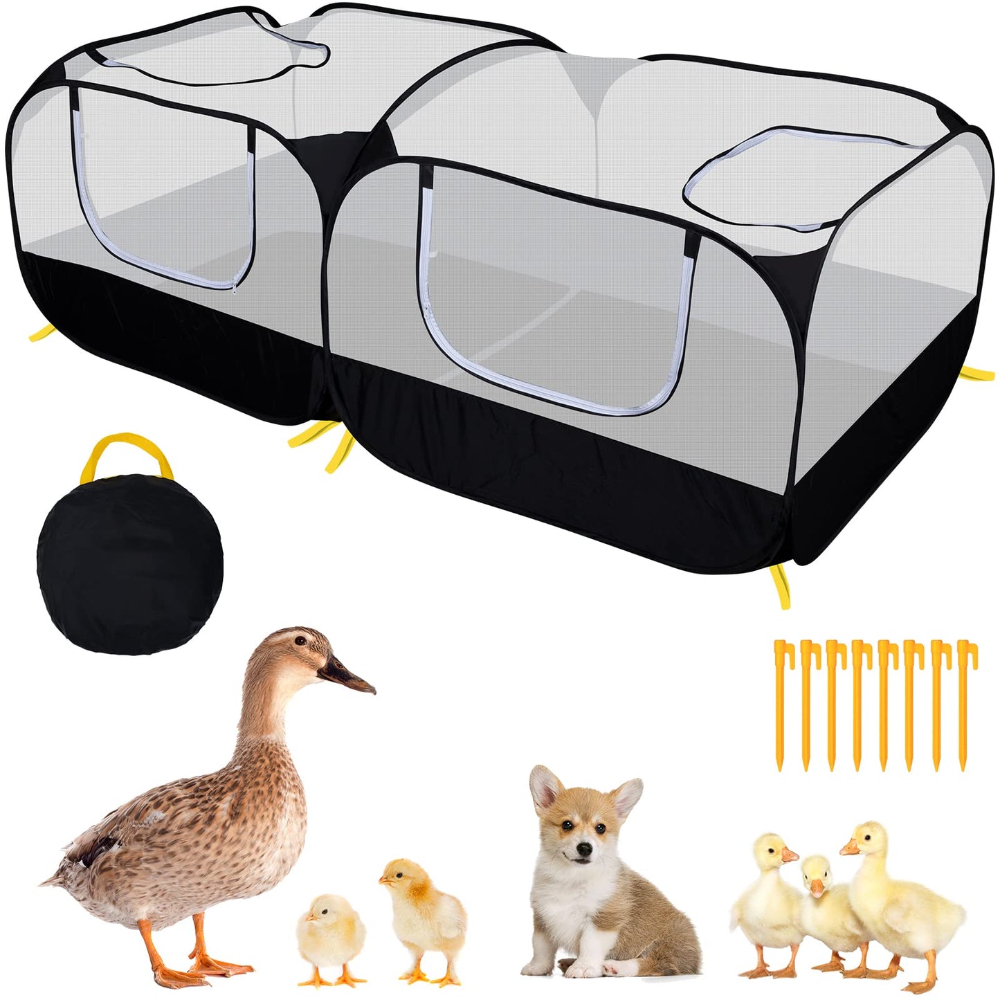 Small Animal Playpen, Portable Chicken Run Coop with Detachable Bottom and Breathable Mesh Walls, Foldable Pet Enclosure for Puppy Kitten Rabbits, Pet Tent Indoor Outdoor