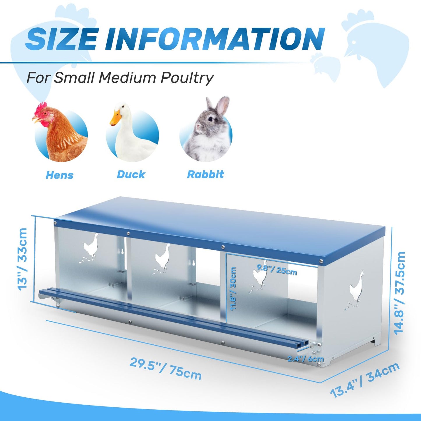 Kinchoix Chicken Nesting Box for Laying Eggs 3 Holes Metal Nest Box for Chicken Hens Ducks Poultry Protect Eggs Chicken Coop Easy Egg Collection Wall Mount Nest Box for Chicken Coop