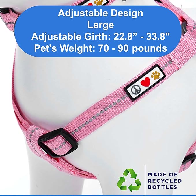 Pawtitas Recycled Dog Harness with Reflective Stitched a Puppy Harness Made from Plastic Bottles Collected from Oceans Large Pink Cherry Blossom
