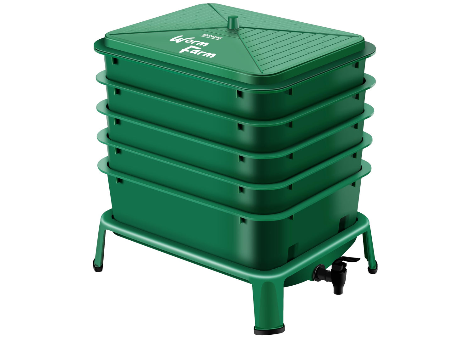 Blütezeit 5-Tray Worm Compost Bin, 53QT Worm Composter Indoor & Outdoor, Worm Farm Starter Kit for Vermicomposting, Recycling Food Waste (Green)