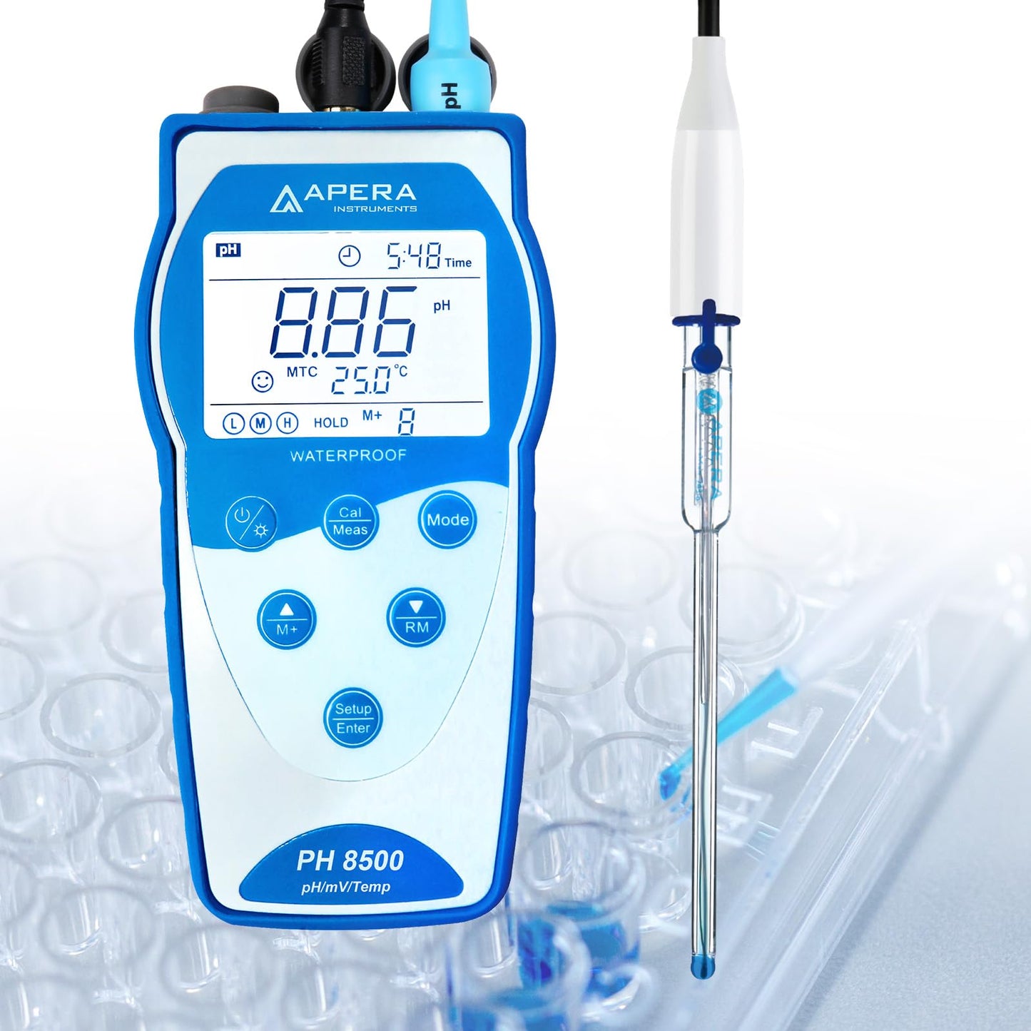Apera Instruments Premium Series PH8500-MS Portable pH Meter Kit for Small Samples and Test Tubes, Blue (AI5554)