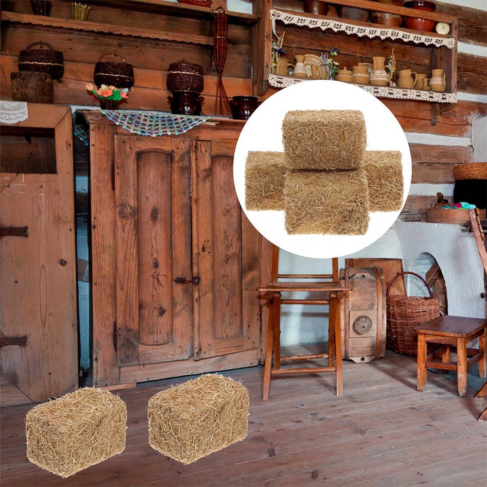 LOGOFUN 12pcs Mini Hay Bales Miniature Straw Bale Mini Hay Bales Decoration for Table Miniature Hay Blocks for Dollhouse Autumn Harvest Table Craft Display (Square+Round)