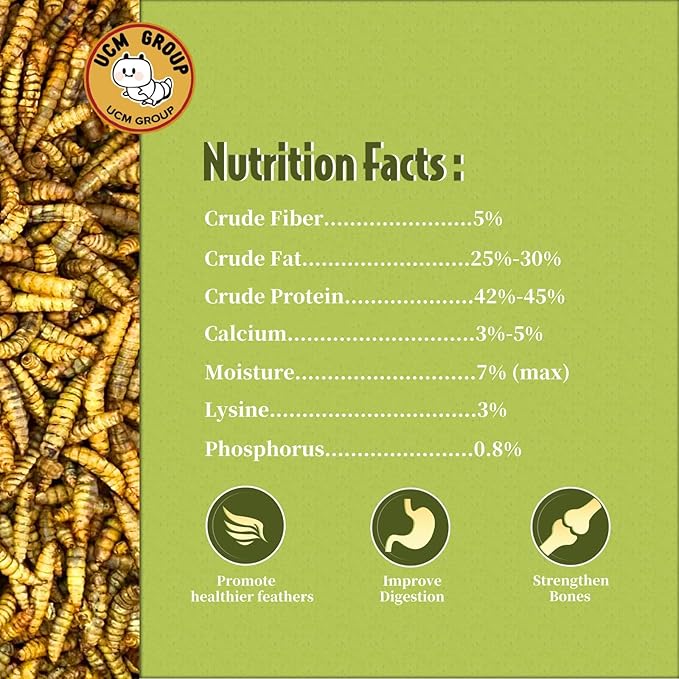 UCM Group 5LB Dried Black Soldier Fly Larvae for Chicken, Poultry, Wild Birds,No Additives, 100% Natural Non-GMO, More Calcium Chicken Treats Than Mealworms