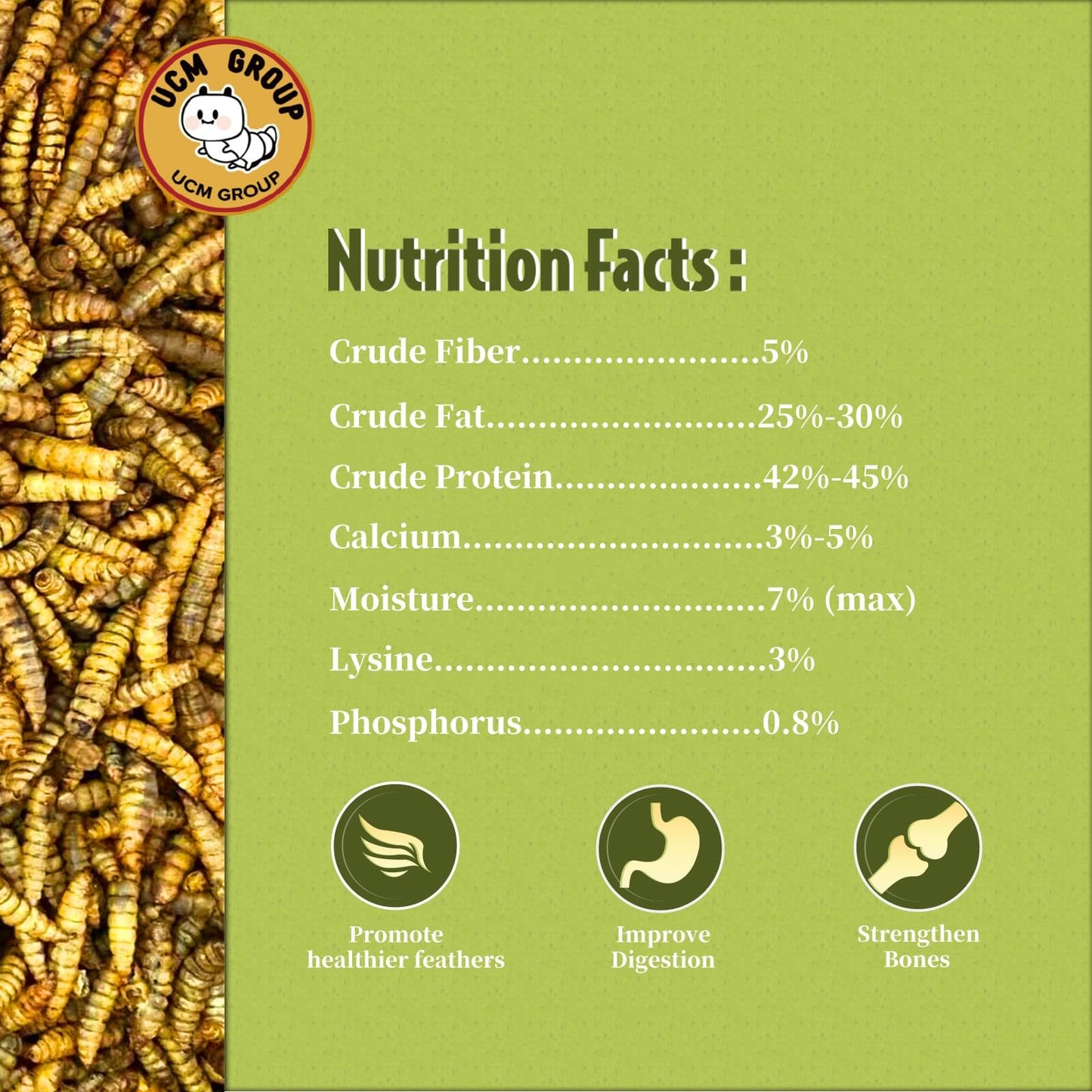 UCM Group 10LB Dried Black Soldier Fly Larvae for Chicken, Poultry, Wild Birds,100% Natural Non-GMO, No Additives, Treat, More Calcium Chicken Treats Than Mealworms