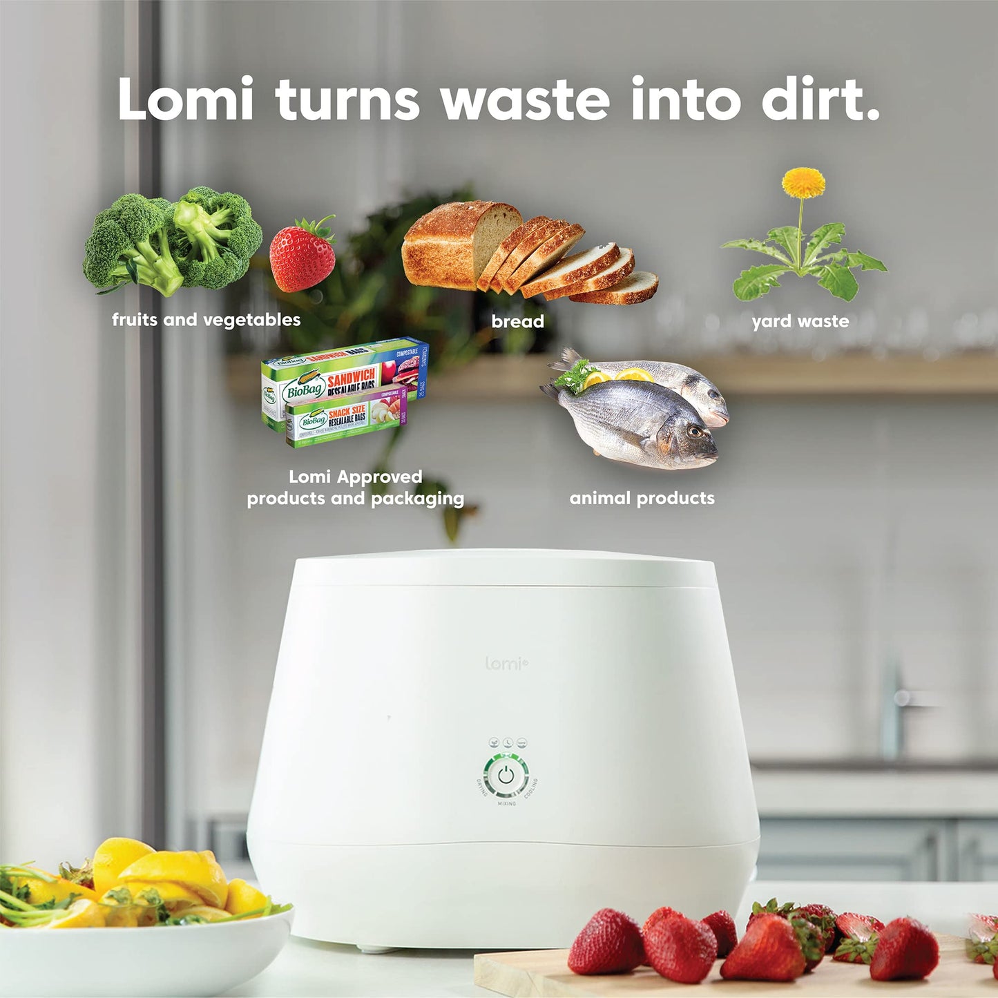 Lomi Bundle | World's First Smart Waste Electric Kitchen Composter + 90 Cycles of Lomipods | Turn Waste into Natural Fertilizer with a Single Button with Lomi, Smart Waste Electric Kitchen Composter