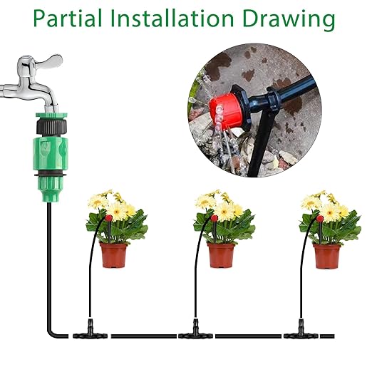 32.8ft Drip Irrigation Kit Automatic Irrigation System DIY Watering System with 8-Hole Drippers Quick Connector & Adapters for Garden Flower Raised Bed Greenhouse Plants Patio
