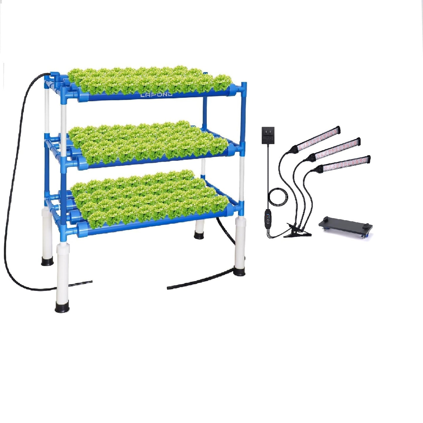 LAPOND Block Light Hydroponics Growing System Kit with LED Grow Lights,108 Plant Sites 3 Layers Food-Grade PVC-U Pipes for Leafy Vegetables,Fruits, Herbs(Deluxe Version)