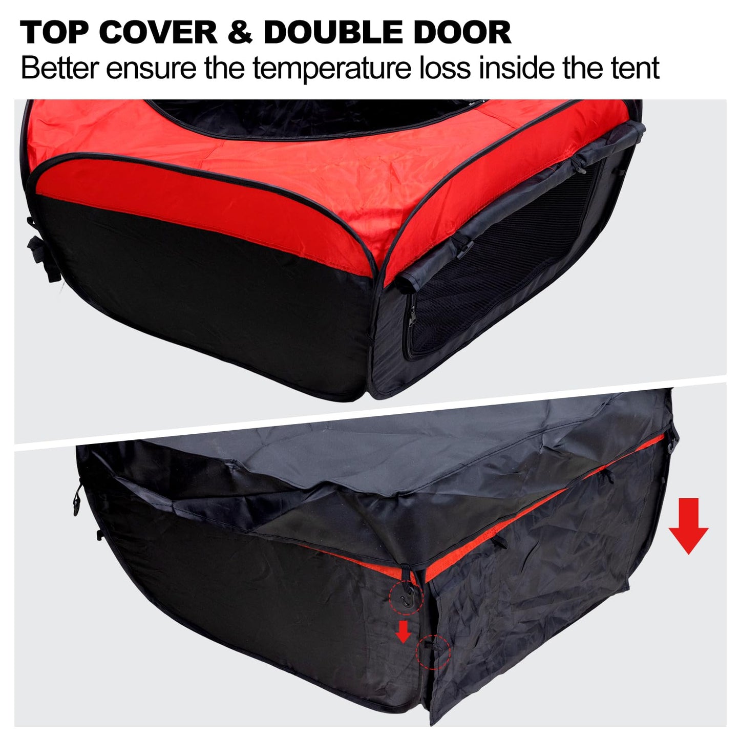 Chick Brooder Box-Chicken Brooder Playpen/Tent with Dual Door, Pop-Up Brooder Box Perch Up to 17 Baby Chick, Kit with Storage Bag, Top Cover, Fixed Pegs, Waterproof Mat(Red and Blue Randomly)