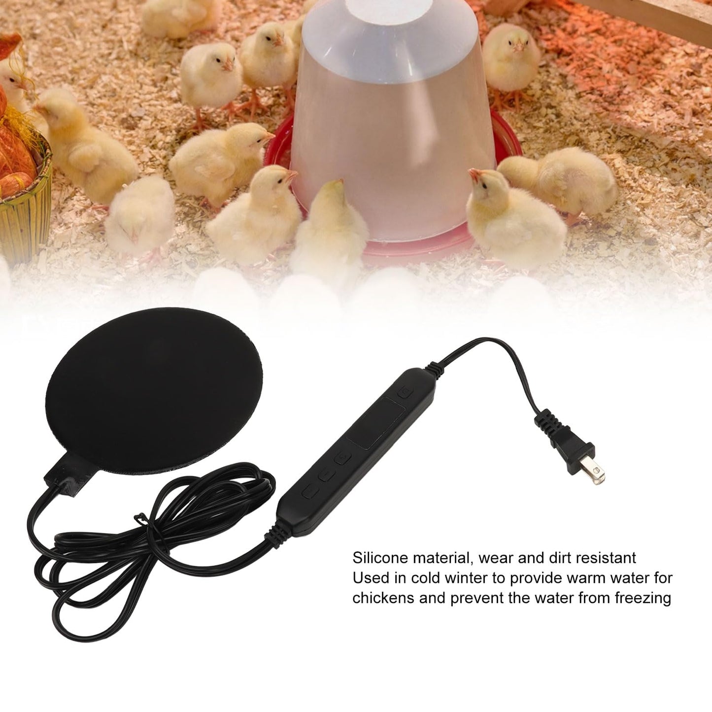 Chicken Water Heater for Winter, Poultry Water Heater Base 35W 120V Silicone Heated Pad Chicken Waterer Heated Chicken Coop Heater for Metal Bucket Stock Tank
