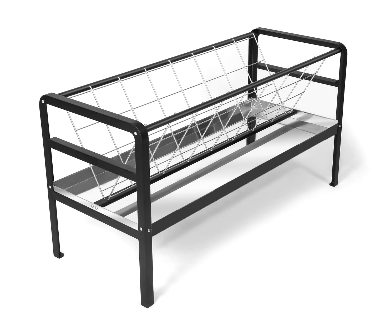 Goat Hay Feeder with Rack, Pasture Hay Grain Feeder for Goats, 59 in Long Outdoor Hay Rack Feeder 2 in 1 with All Steel Frame for Goat,Sheep, Horse, Small Livestock