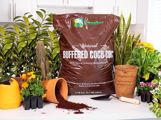 Potting Soil Mix 50 Liter Bag Envelor Indoor Plants Soil for Outdoor Plants 1.75 Cubic Feet Potting Mix Hydrated Coco Coir for Plants Buffered Ready to Use Natural Plant Top Soil