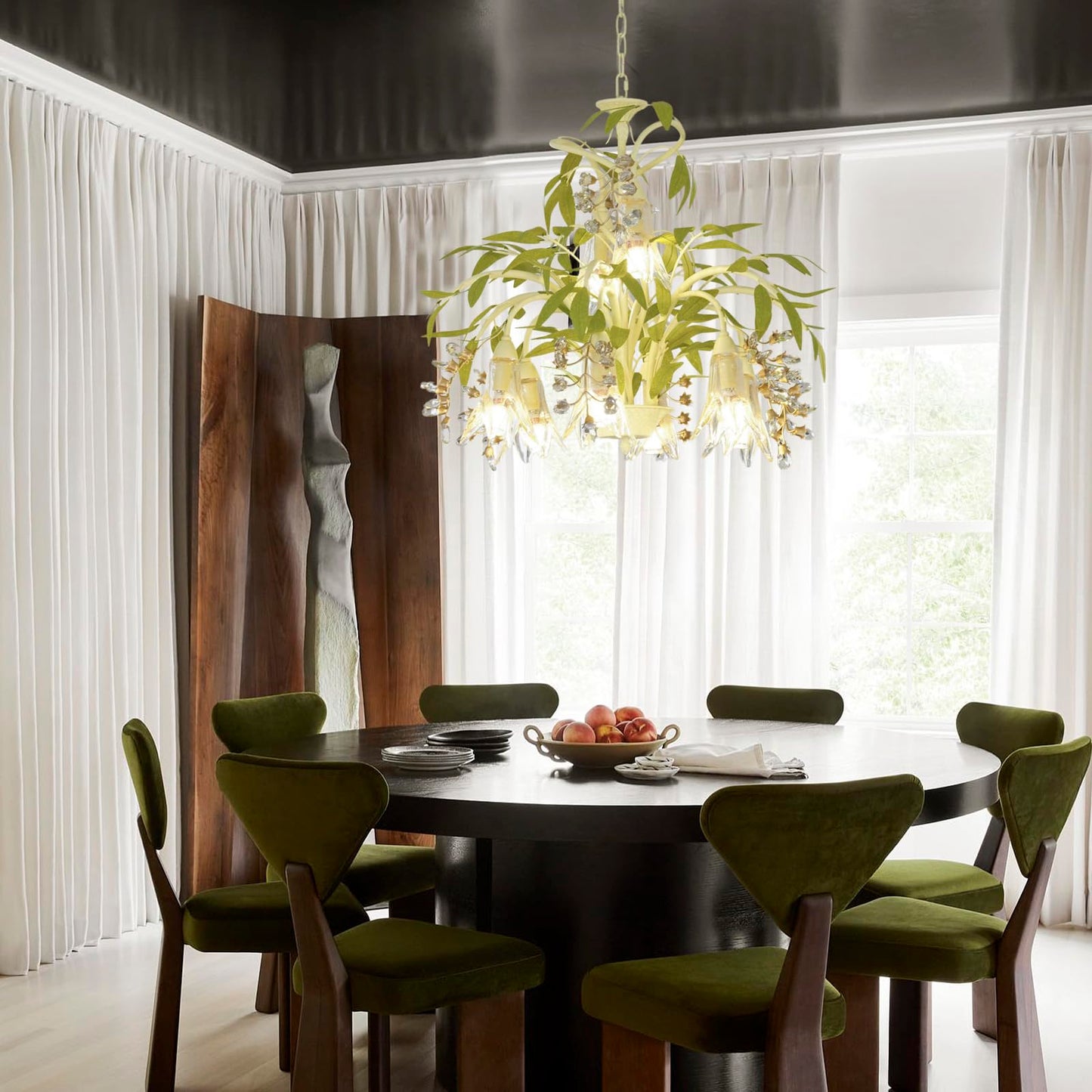 Crystal Chandeliers, Dining Room Pendant Light, Bedroom Floral Ceiling Light Fixtures, Tree Branch Rustic Outdoors Glass Pendant Lights, for Living Room, Farmhouse, Foyer, Kitchen, Entryway, E12 Base