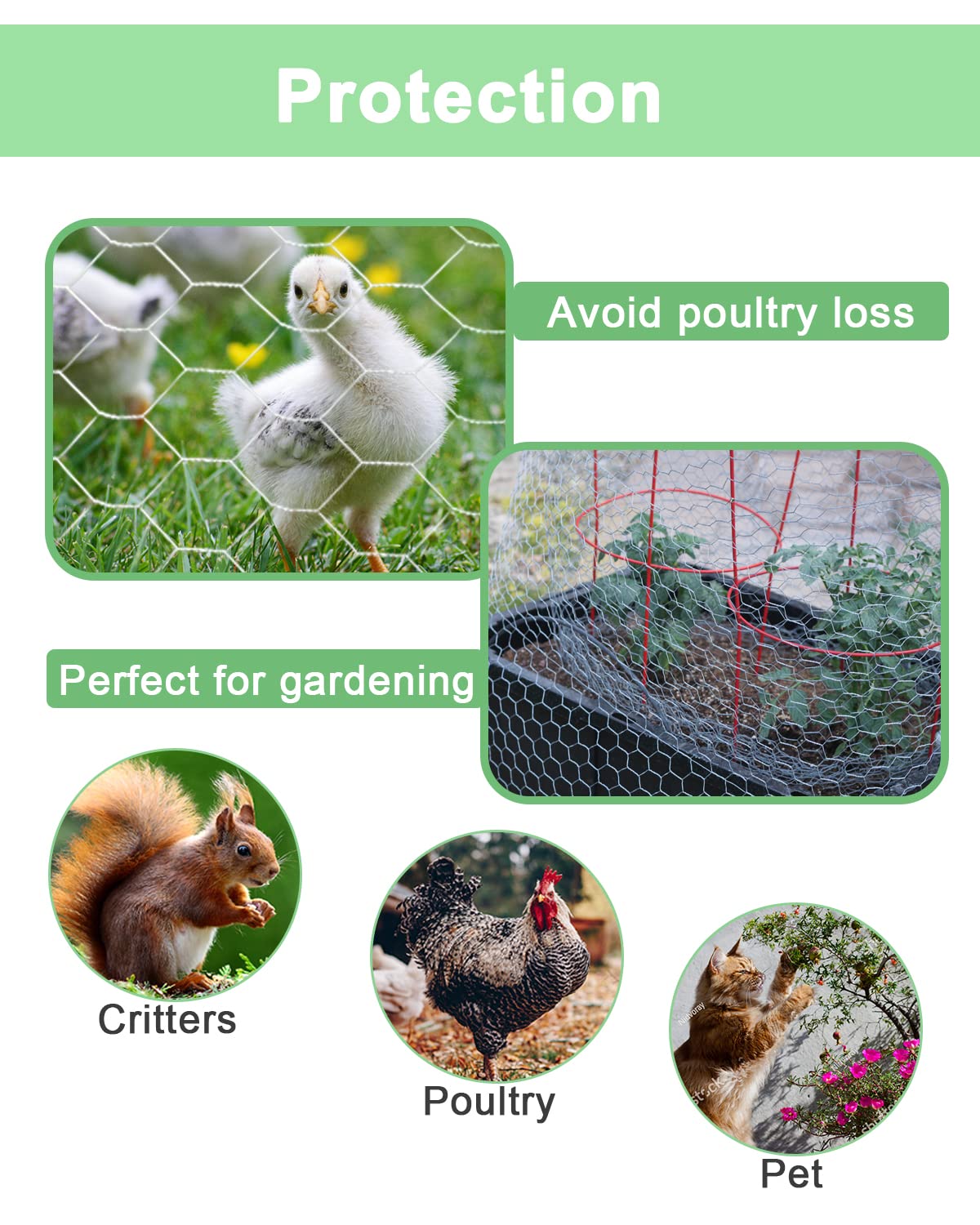Garden Poultry Green Chicken Wire - 16.5 '' × 157 '' Chicken Wire Floral for Crafts, Garden Fence Animal Barrier, 1 inch Mesh Poultry Netting Fence, Pet/Rabbit/Chicken Wire Fencing