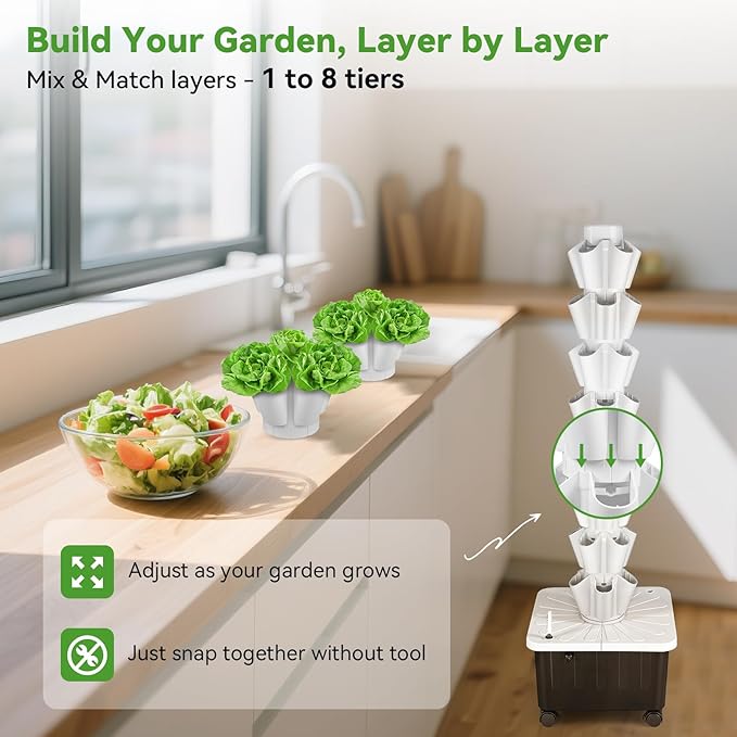 BAOSHISHAN Vertical Hydroponic Garden Tower, 40 Pods 8 Tiers Hydroponics Tower Outdoor, Vertical Hydroponic System with Water Pump for Vegetable Herb Fruit