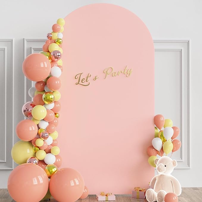 Wokceer 6.6 FT Wedding Arch Stand and Arch Cover, Metal Arch Stand with Arch Stand Cover for Birthday Party Wedding Ceremony Bridal Baby Shower Event Decor, Pale Pink, DoorCover 1.0M-Pale Pink-K