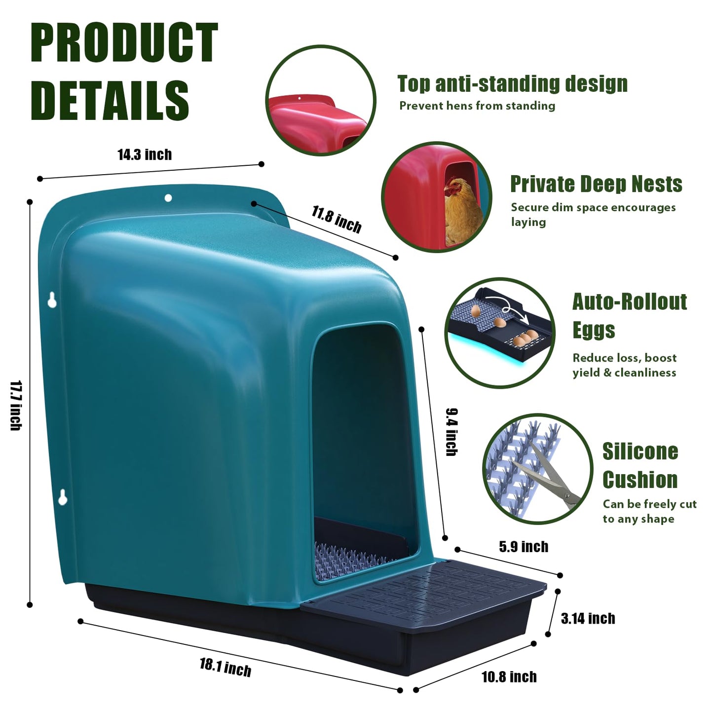 Yckcrc Nesting Boxes for Chickens - 10 Pack Roll Away Nesting Boxes Chicken Coop with Perch, Durable Plastic Chicken Laying Box with Pull Out Egg Tray, Poultry Farm & Hen House Accessories