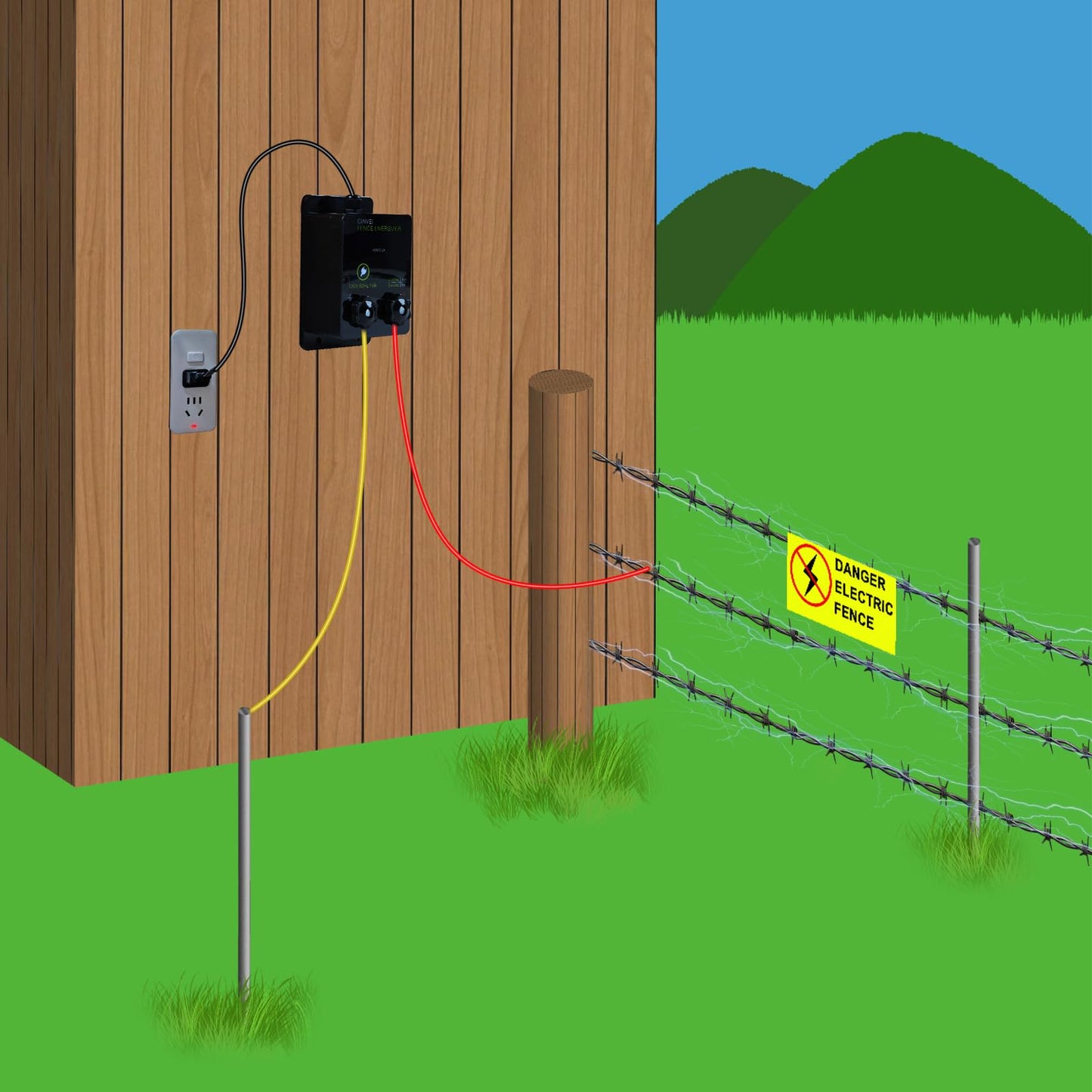 Electric Fence Energizer for Preventing Wild Animals Intruding, CINVEI 2-Mile Electric Fence Energizer for Preventing Wild Animals Intruding 8 Acres Output Voltage 5000V, 0.1 Joule