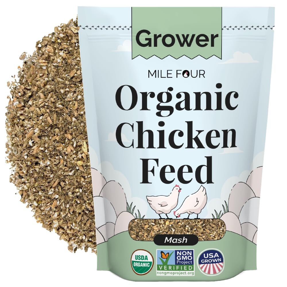 Mile Four Organic Chicken Feed – Grower Mash, Non-GMO, USA Grown, 18% Protein, Corn-Free, Soy-Free, Non-Medicated Feed for Chickens, 2 lb Sample