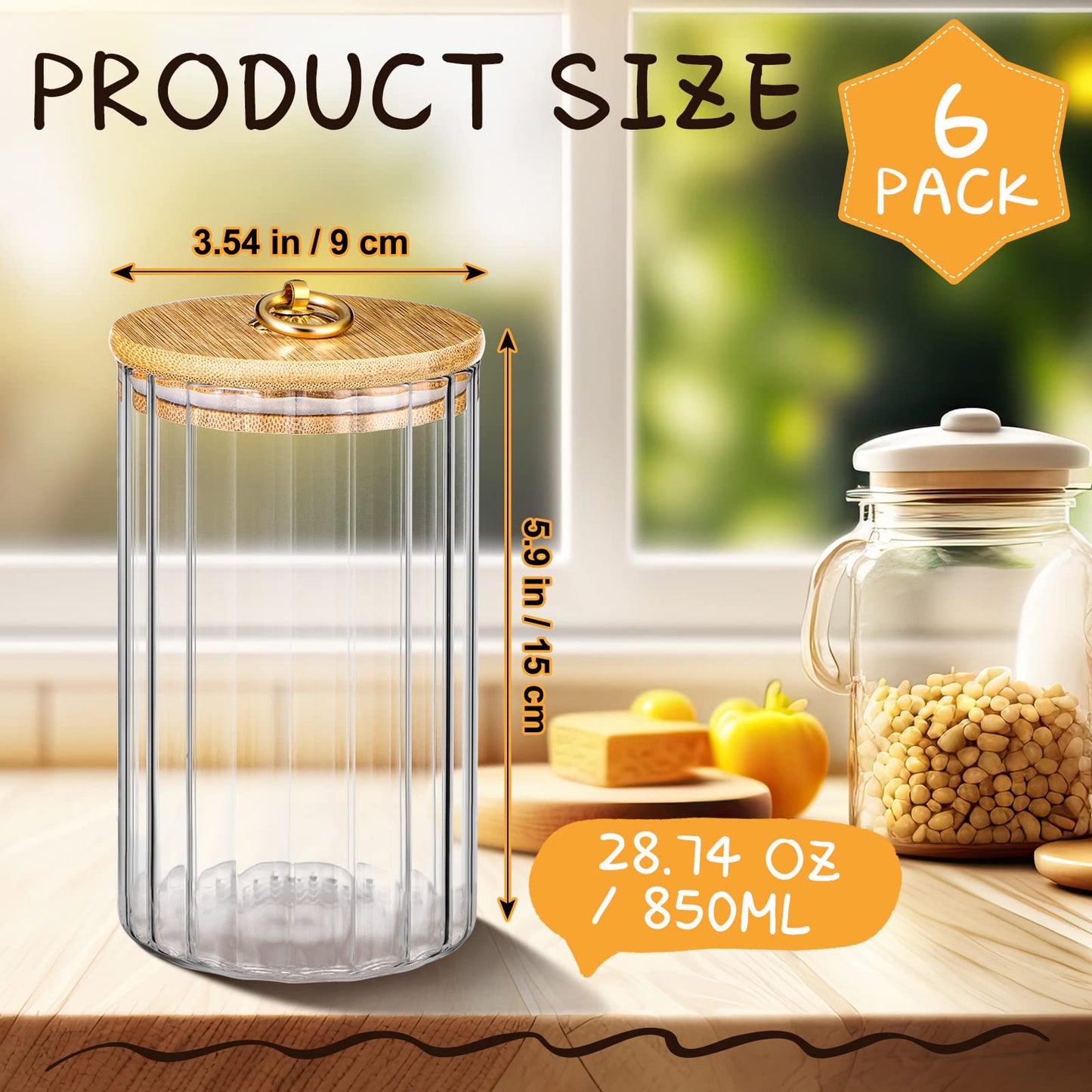 Rtteri 6 Pcs Glass Storage with Airtight Lids 30oz Cookie Storage Jars Decorative Coffee Bar Container Food Glass Canisters and Metal Ring for Xmas Winter Party Supply