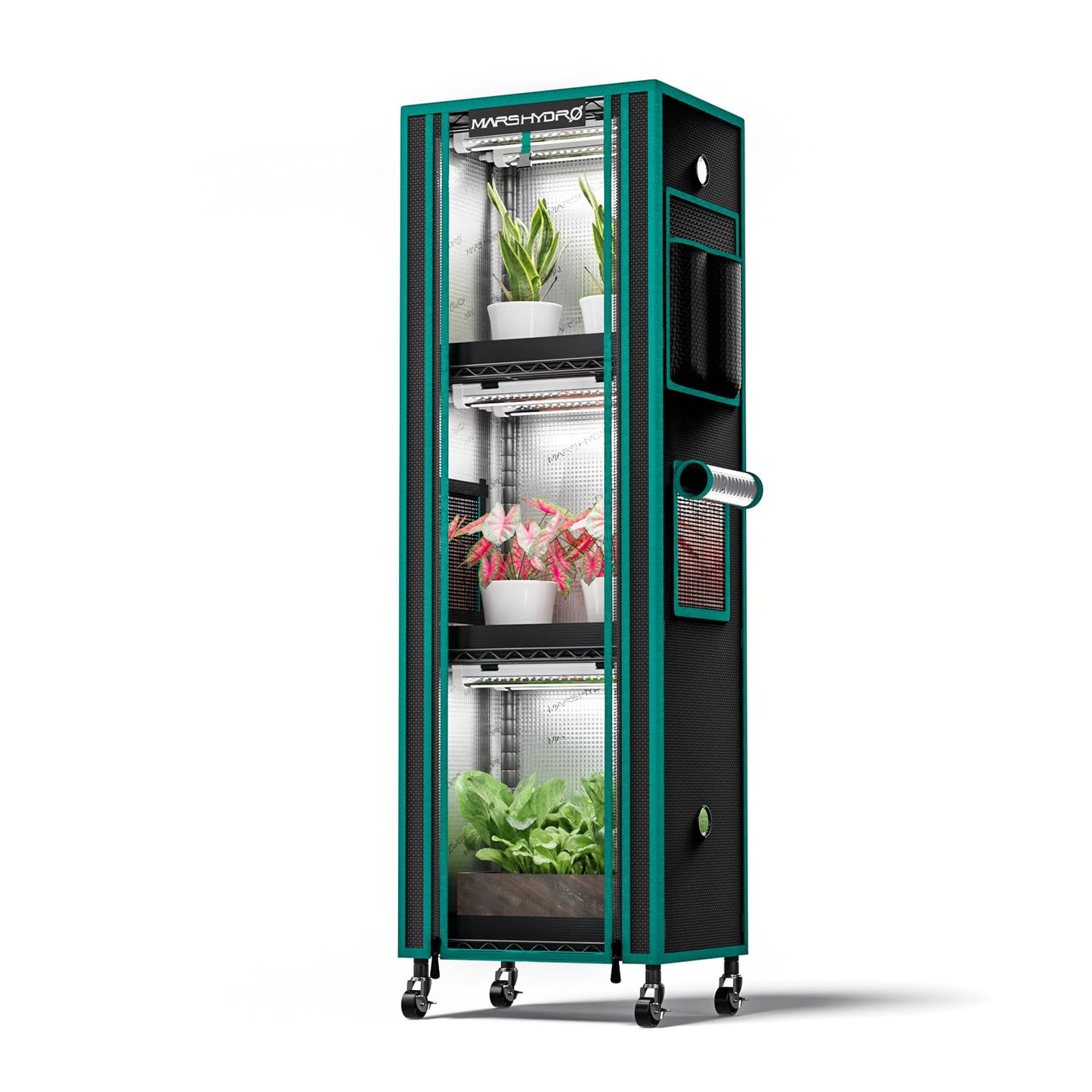 MARS HYDRO 2025 Plant Stand with Grow Lights 4-Tier Plant Shelf with 6 Full Spectrum LED Lamps (54W, 12‘’) & Grow Tent Mini Greenhouse for Vegetables, Seedlings, Plant Growth 5000K, 16x12x47''