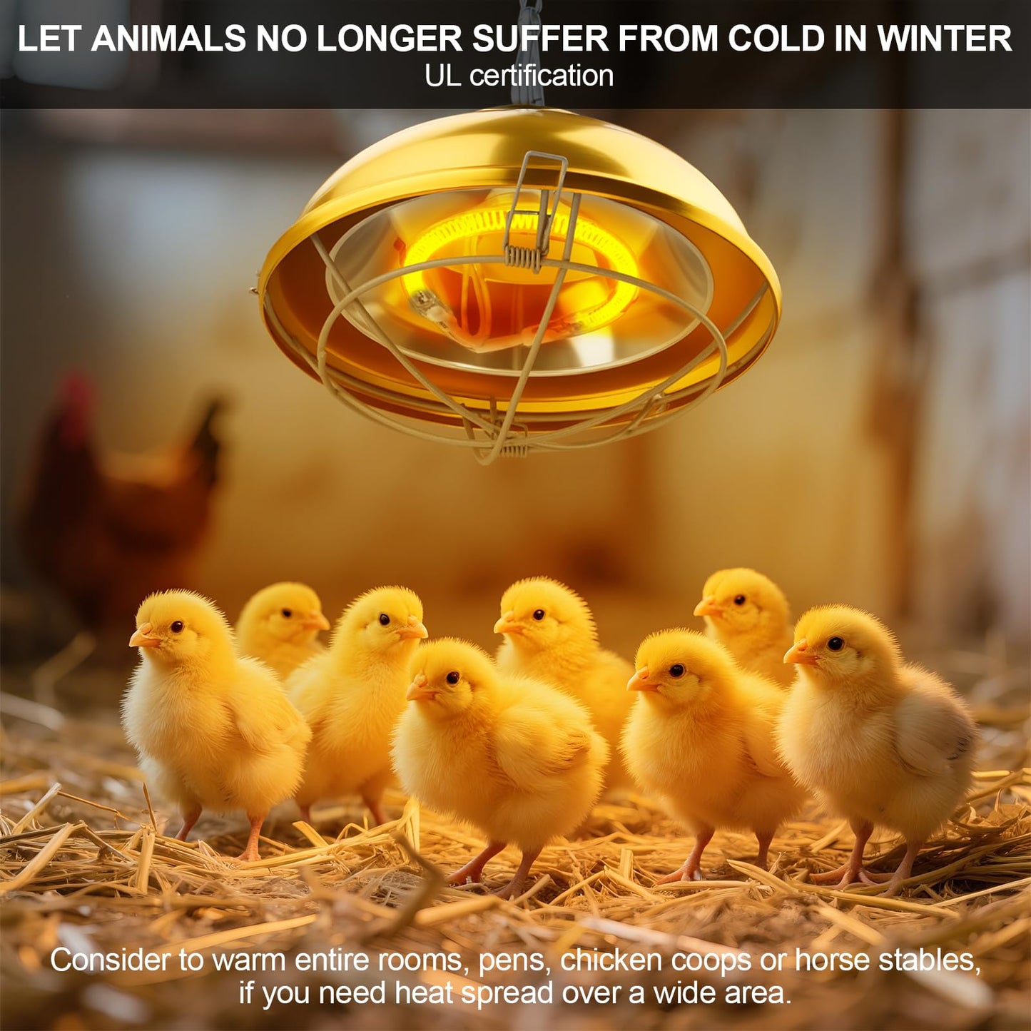 Heat Lamp for Chicken Coop, 300 Watts chicken coop heater with Adjust 2 Mode temperature &Hanging Height, Waterproof ,For Indoor & Outdoor Used, Suitable for Amphibians,Chick, Duck,Pets (300W)