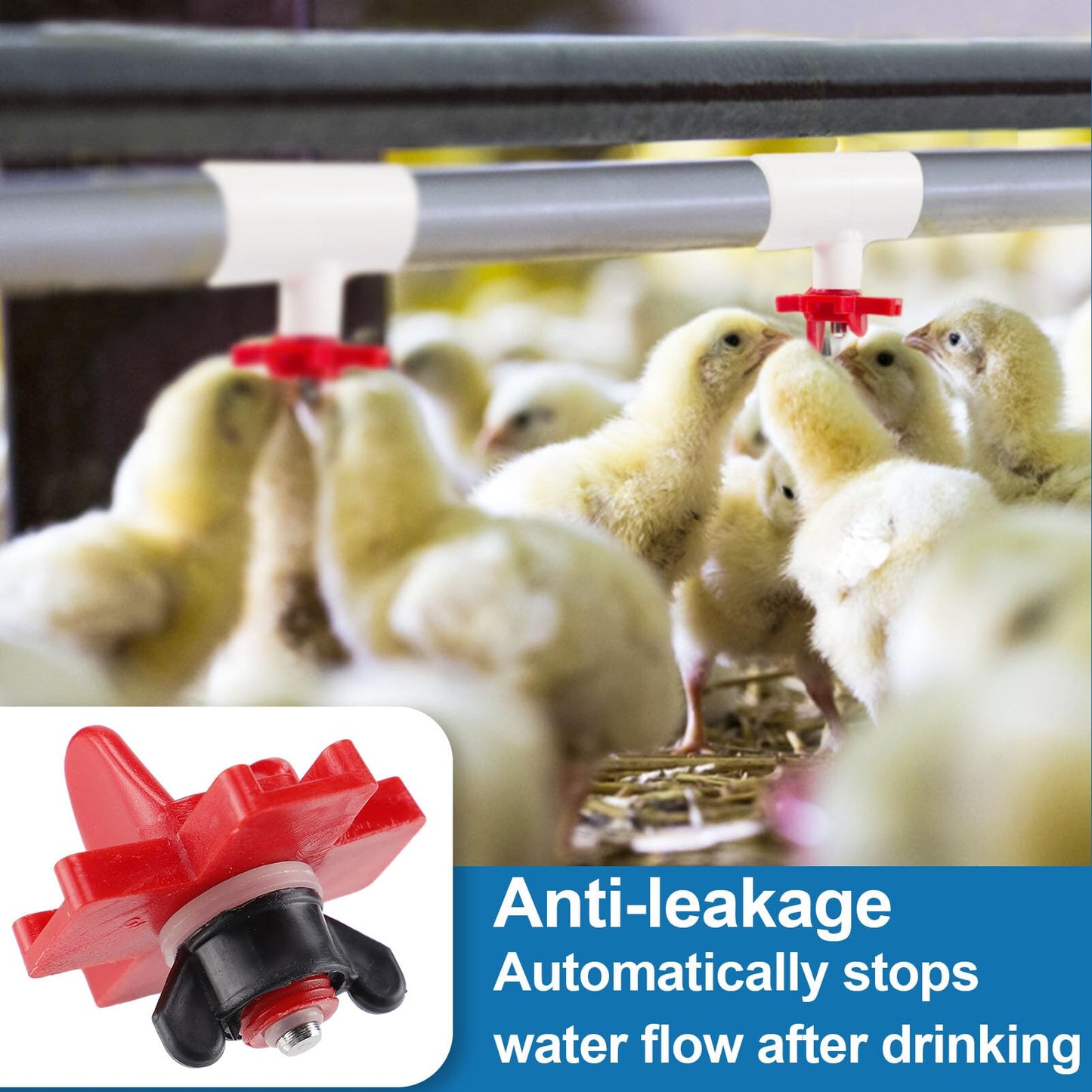 20 Pack Horizontal Chicken Nipples Waterer - Automatic Chicken Water Feeder, Easy Install Poultry Nipples Horizontal Side Mount Drinkers or Quail Duck