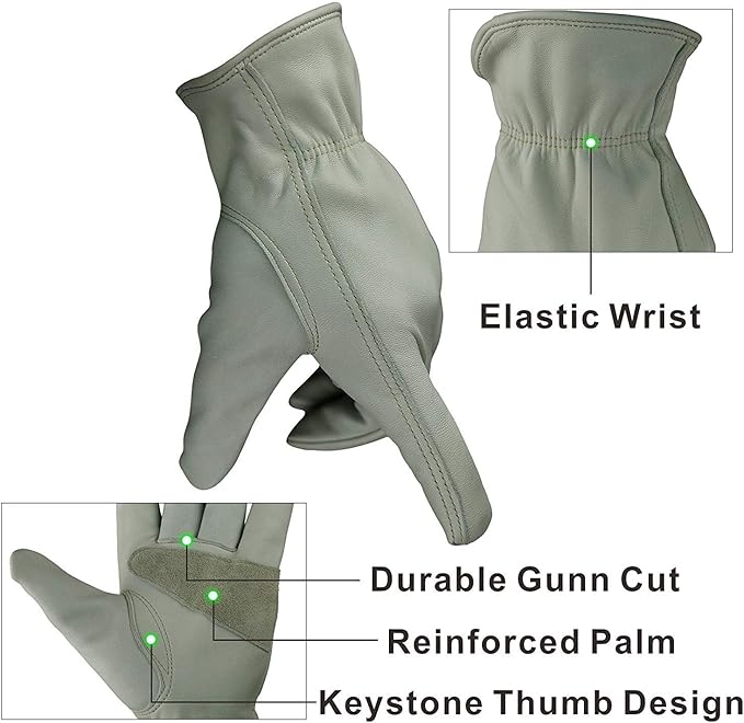 Leather Work Gloves Grain Cowhide for Yard Work, Gardening, Farm, Warehouse, Construction, Motorcycle, with Elastic Wrist, Men & Women XXL 1 Pair