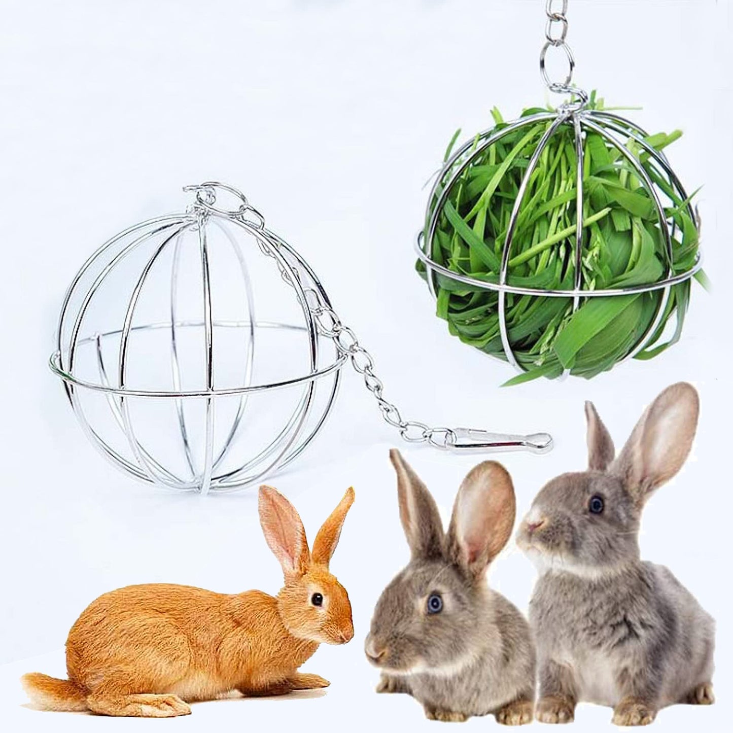 Allazone 4 PCS Hay Feeder Ball, Hay Rack Ball, Small Animal Stainless Steel Grass Ball Grass Rack Ball for Rabbit Guinea Pig Hamster Hay Dispenser Hanging Ball Feeder Toy Rabbit Pet Supplies
