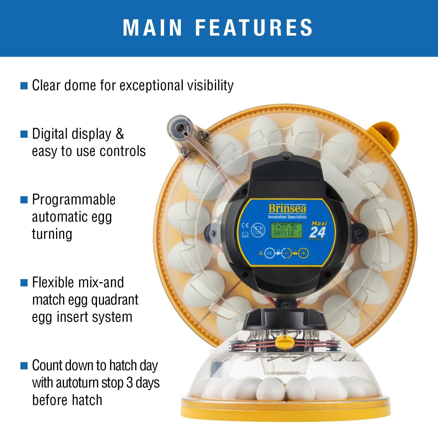 Brinsea Maxi 24 Advance Egg Incubator with Automatic Egg Turning and Temperature Control for Hatching 24 Chicken, Duck, or Other Eggs,- Optimal Flexibility with Mix & Match Sizes