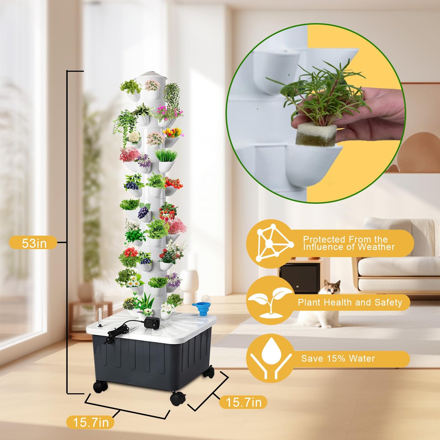 LGEXRCH Hydroponics Growing System Indoor Vertical Garden Planter Indoor Smart Garden Kit with Pump and Movable Water Tank Vegetable Plant Gift for Gardening Lover (50 Plant)