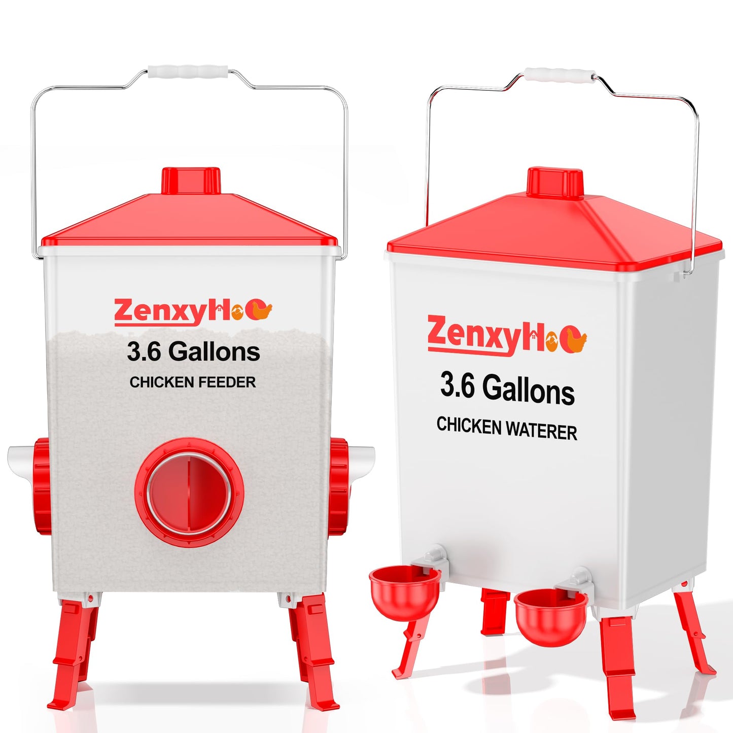 ZenxyHoC 3.6 Gallons Chicken Feeder and Waterer Set with Adjustable Legs and Anti Roost Cone