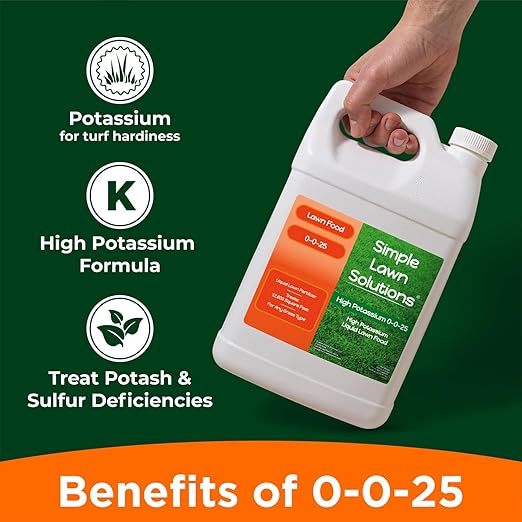 Simple Lawn Solutions - High Potassium Lawn Food Liquid Fertilizer 0-0-25 - Concentrated Spray - Turf Grass Vigor and Plant Hardiness - Summer and Fall - Any Grass Type (1 Gallon)