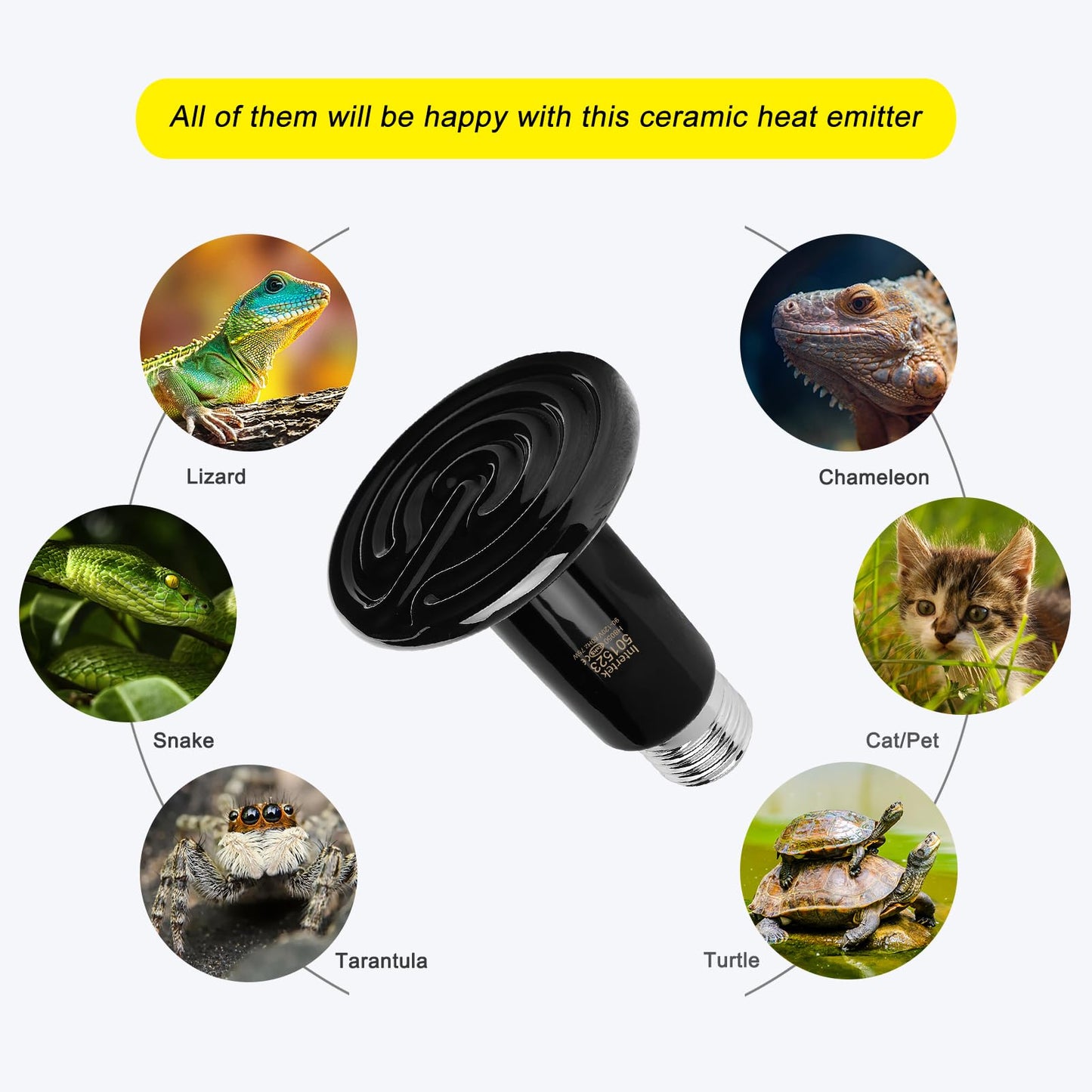 FIVEAGE 2 Pack 75W Black Ceramic Heat Emitter, Reptile Infrared Heat Lamp Bulb, No Light Emitted, Pet Brooder Coop Heater for Amphibians and Reptiles, Lizard, Turtle, Aquarium, Snake